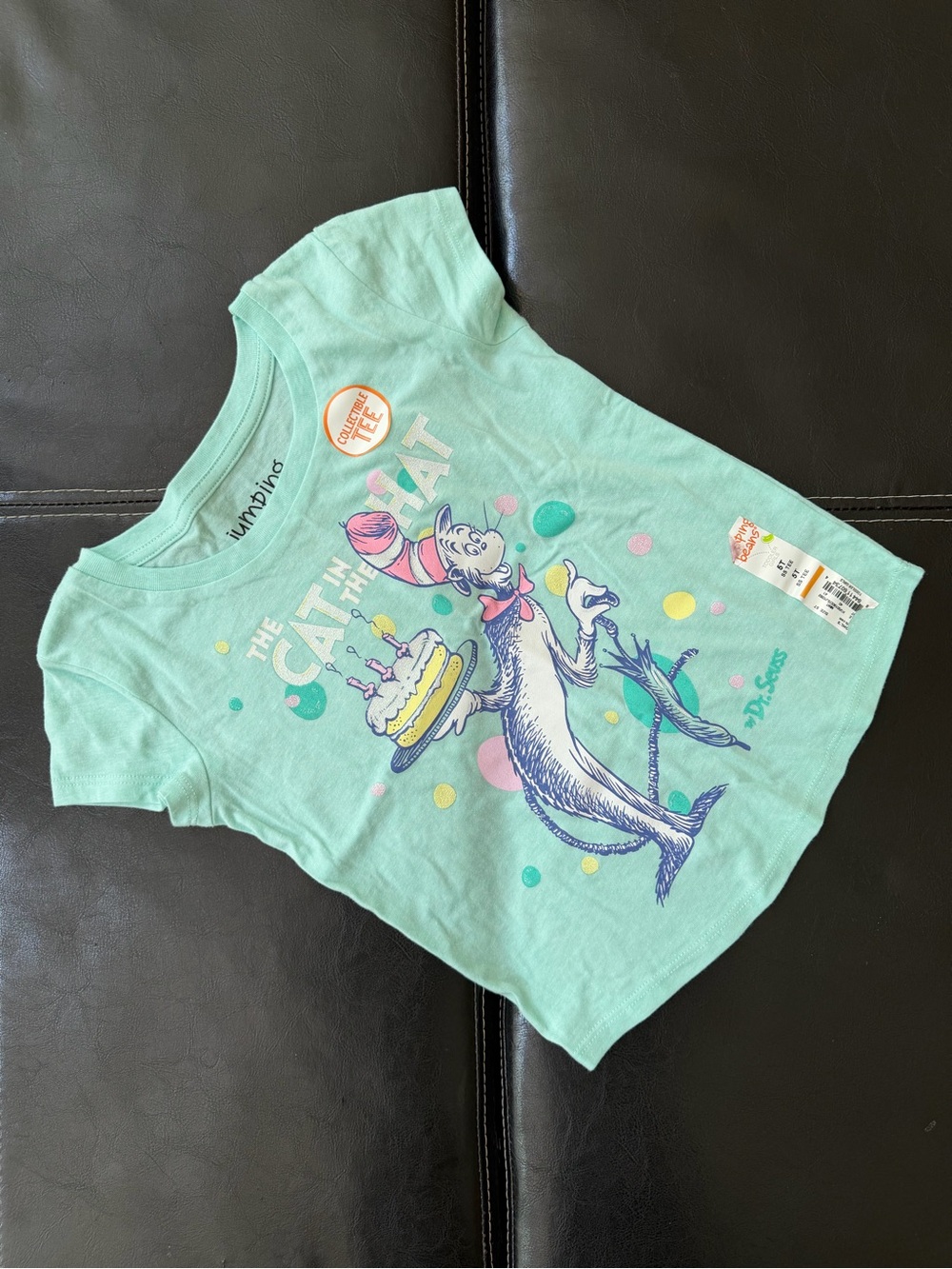 Jumping Beans - Girl’s Mint Green Short Sleeve Tee with Cat in the Hat Graphic